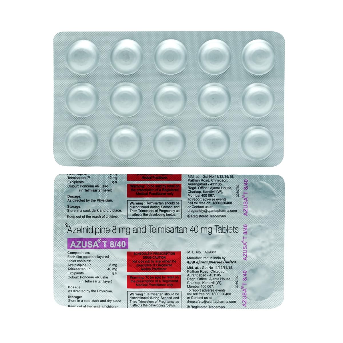 Azusa T 8/40mg - Strip of 15 Tablets