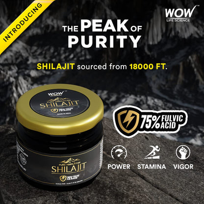 WOW Life Science Pure Himalayan Shilajit/Shilajeet Resin - 20g | Guaranteed 75%+ Fulvic Acid | Sourced from ~18,000 ft | For Stamina, Endurance & Strength | 100% Ayurvedic | Pack of 1