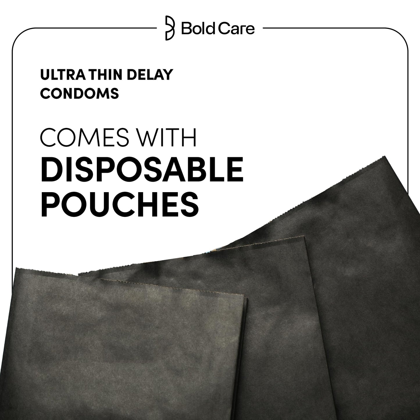 Bold Care Ultra Thin Lubricated Condoms (Pack Of 10) For Men With Disposable Pouches And 4.5% Benzocaine | 60 Microns | Paraben Free | Close Fit Barely There Condom | Transparent Extra Thin Condom