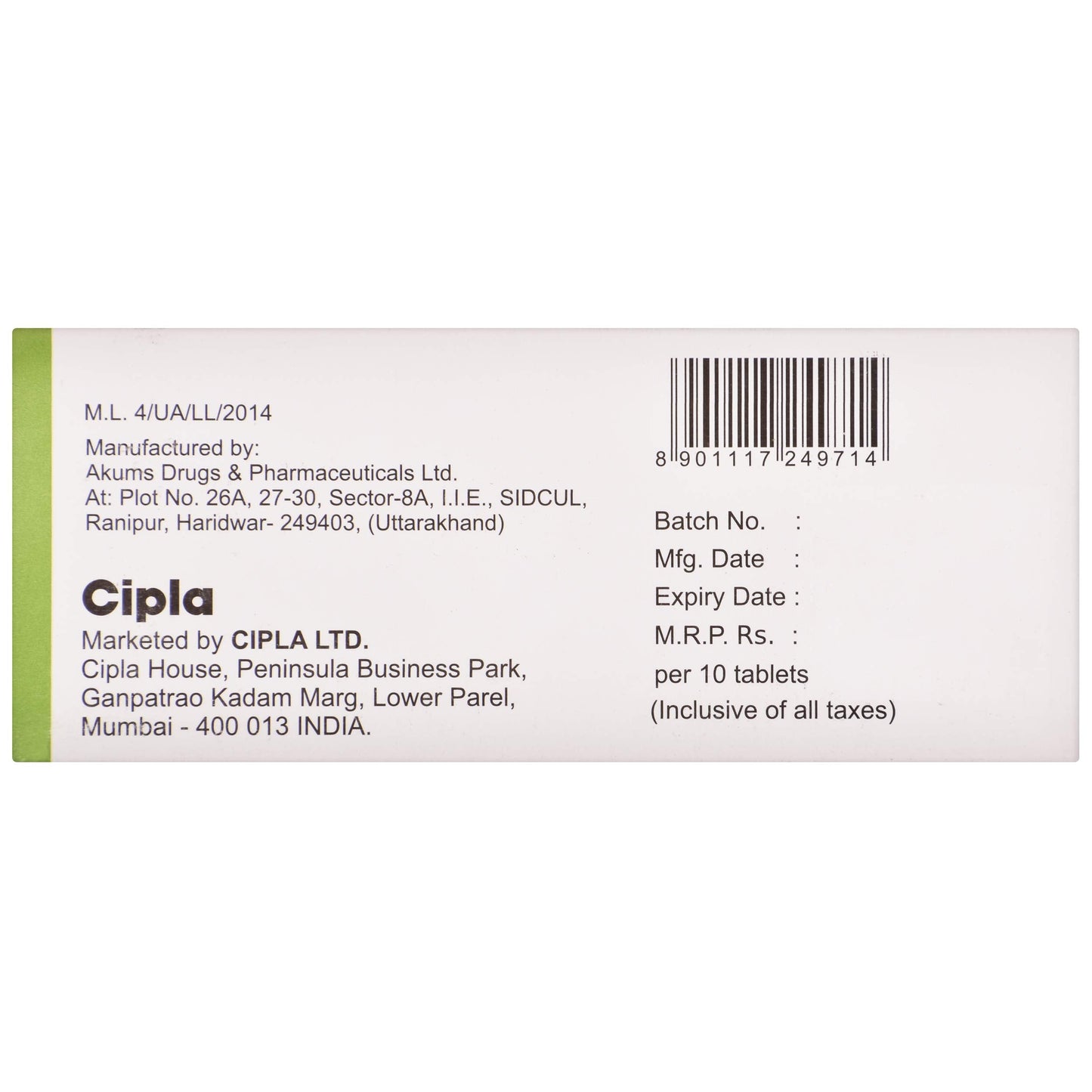 Ciplar Plus 5 - Strip of 10 Tablets