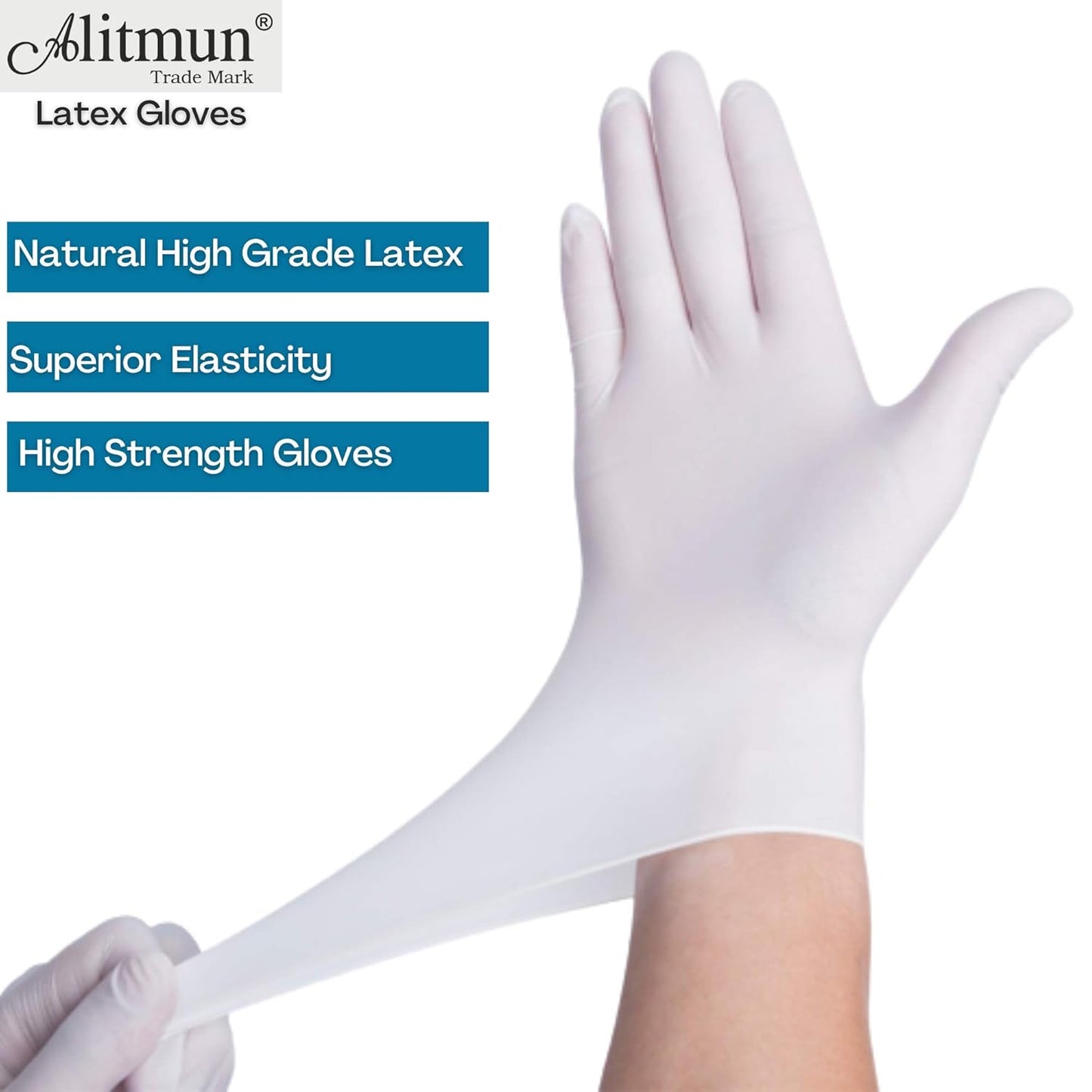 ALITMUN ProCare Latex Examination Hand Gloves, Pack of 100, Large Size, Medical Disposable Gloves Non-Sterile and Less Powdered, White, Surgical Gloves