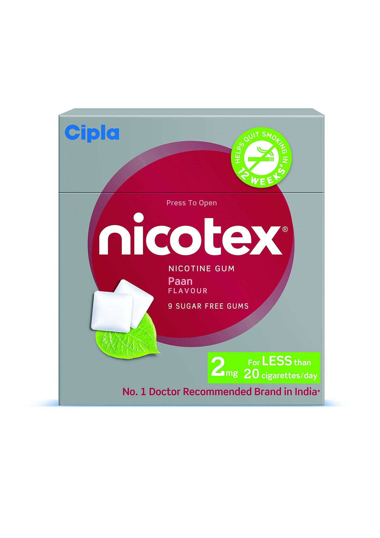 Cipla Nicotex Nicotine Sugar Free Gums 2mg | Helps to Quit Smoking | WHO - approved Therapy | 9 Gums each pack | Pack of 4 (Fruit Burst)