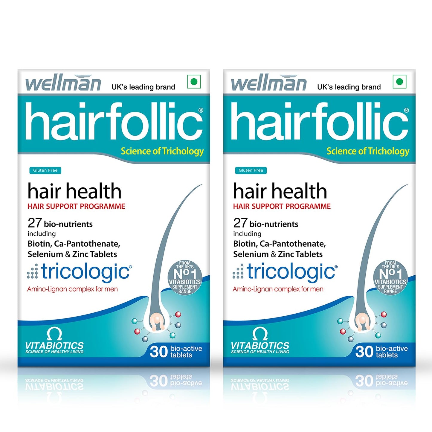 Wellman Hairfollic Hair supplements for Men with zinc, selenium, lignans that supports hair growth, provide strength to hair roots | vegetarian 30 tablets