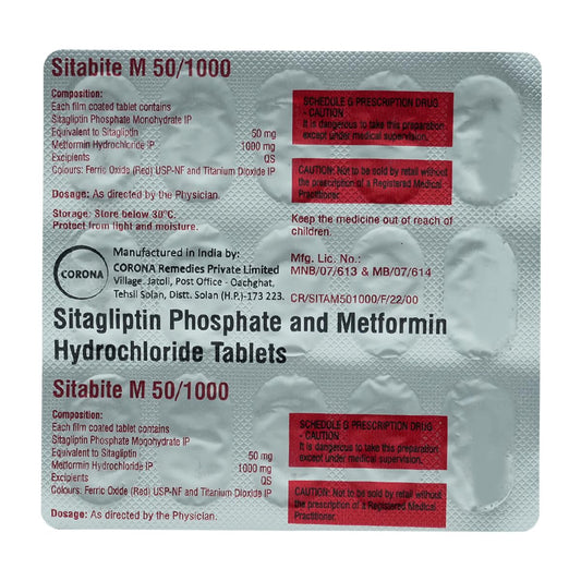 Sitabite M 50/1000 mg -Strip of 15 Tablets