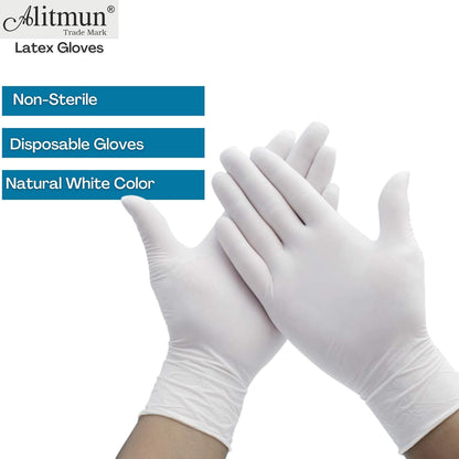 ALITMUN ProCare Latex Examination Hand Gloves, Pack of 100, Large Size, Medical Disposable Gloves Non-Sterile and Less Powdered, White, Surgical Gloves