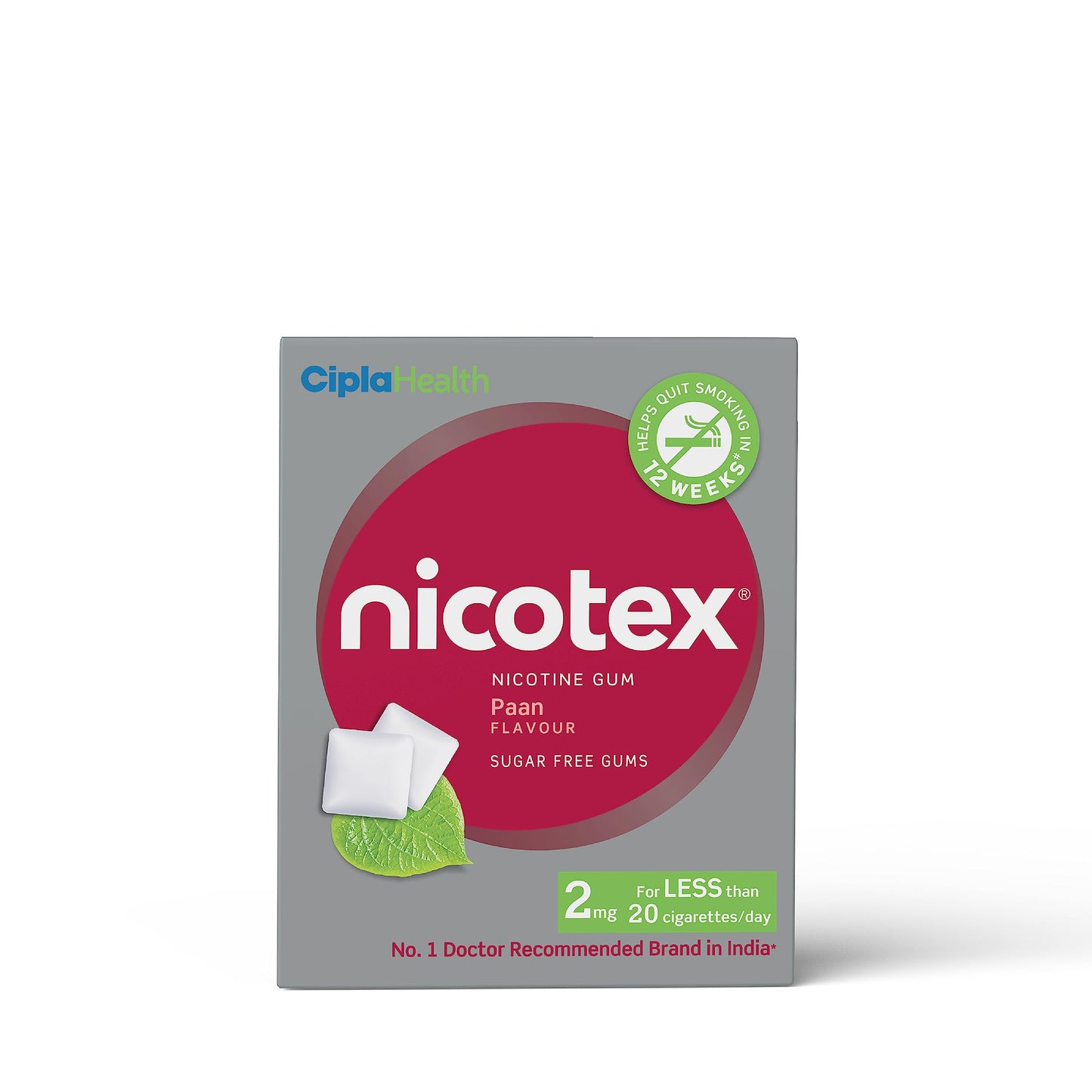 Cipla Nicotex Nicotine Sugar Free Ultra Mint Gums 2mg | Helps to Quit Smoking | WHO - Approved Therapy | 9 Gums each pack | Pack of 10