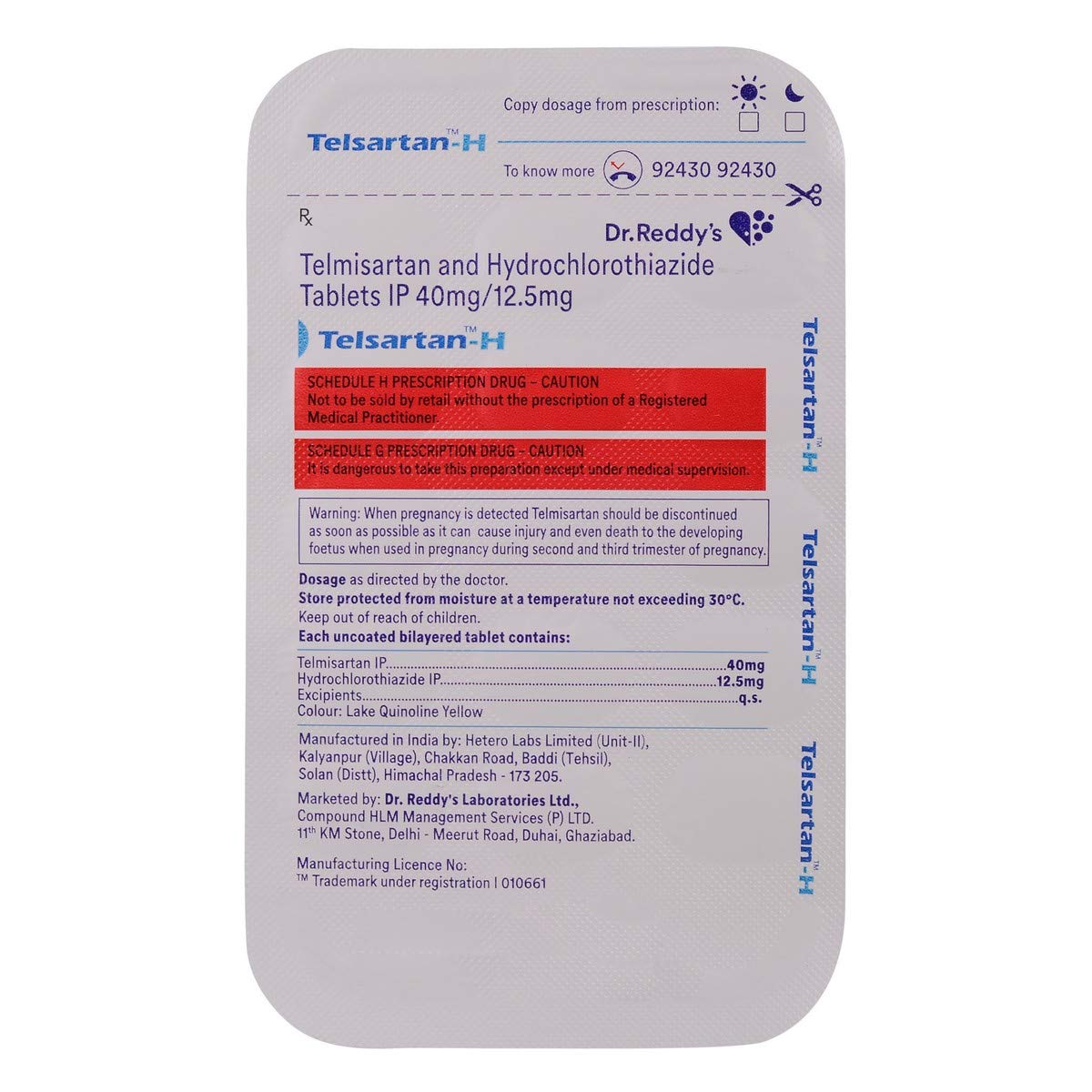 Telsartan-H 40mg - Strip of 14 Tablets