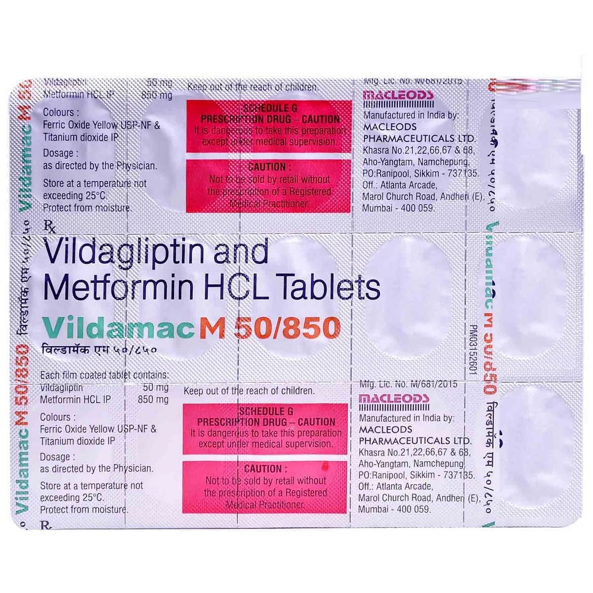 Vildamac M 50/850MG - Strip of 15 Tablets