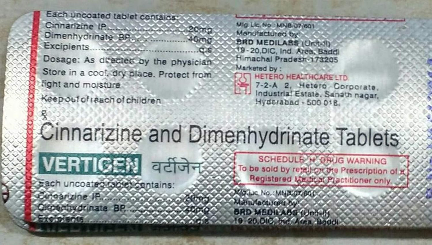 Vertigen 20mg/40mg - Strip of 10 Tablets