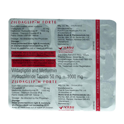 Zildaglip-M Forte 50/1000Mg -Strip of 15 Tablets