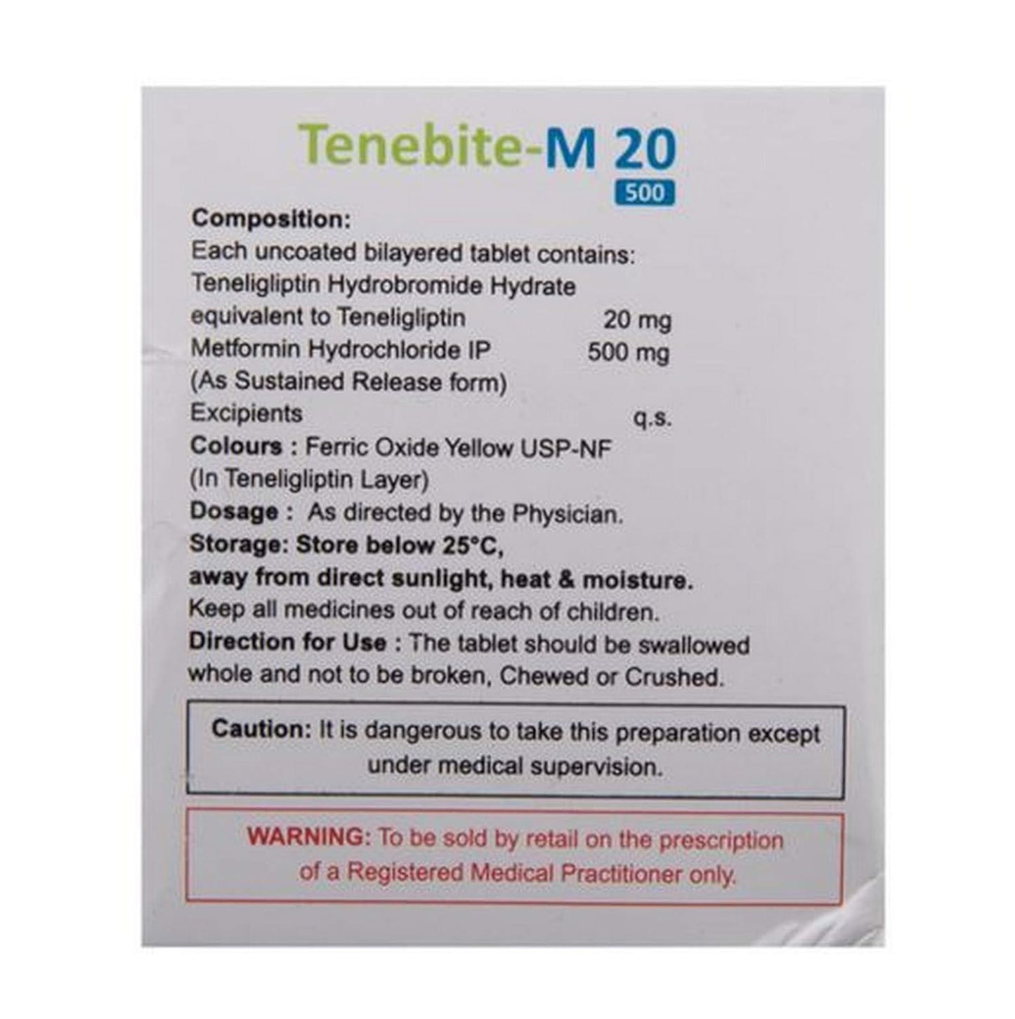 Tenebite M 20/500mg - Strip of 15 Tablets