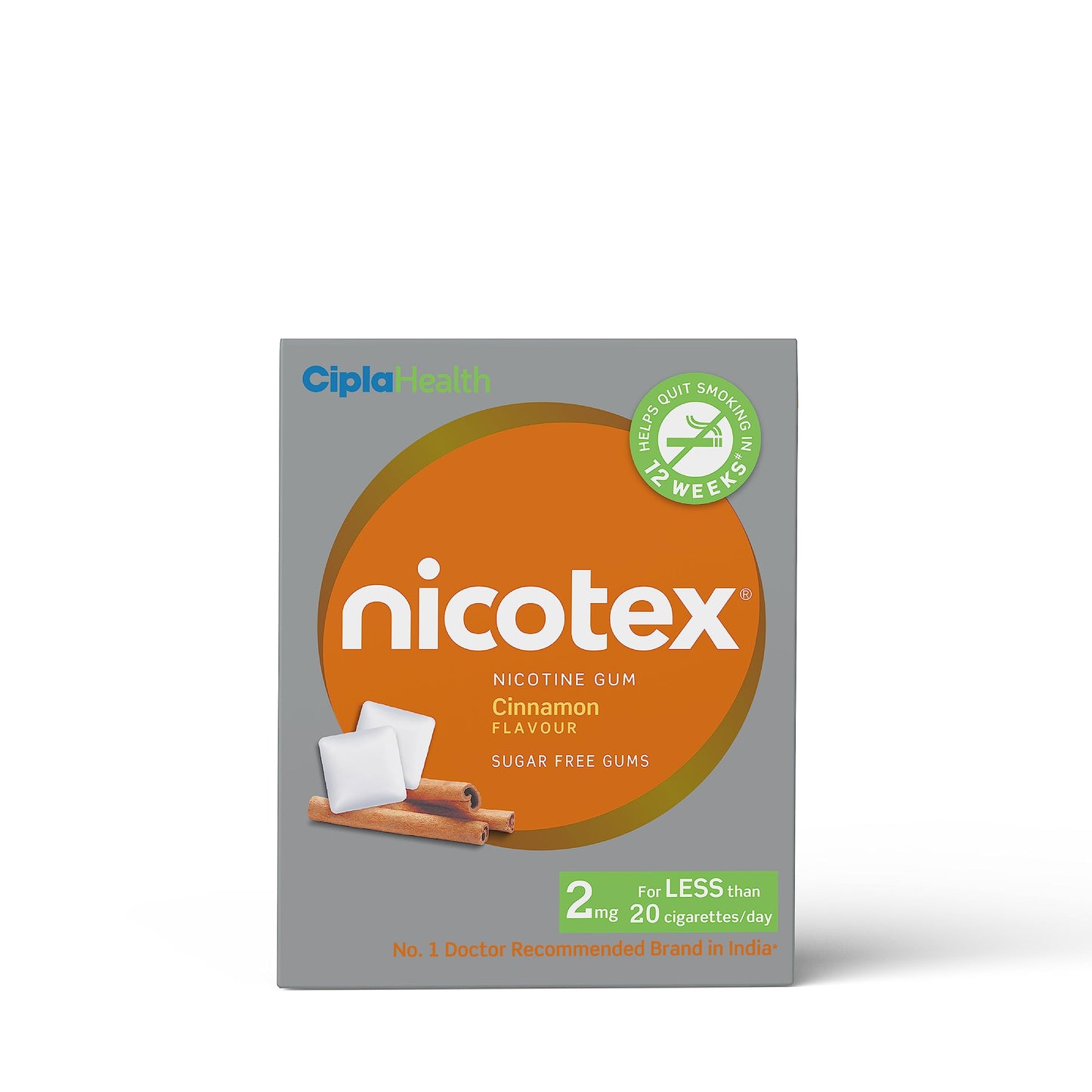 Cipla Nicotex Nicotine Sugar Free Ultra Mint Gums 2mg | Helps to Quit Smoking | WHO - Approved Therapy | 9 Gums each pack | Pack of 10