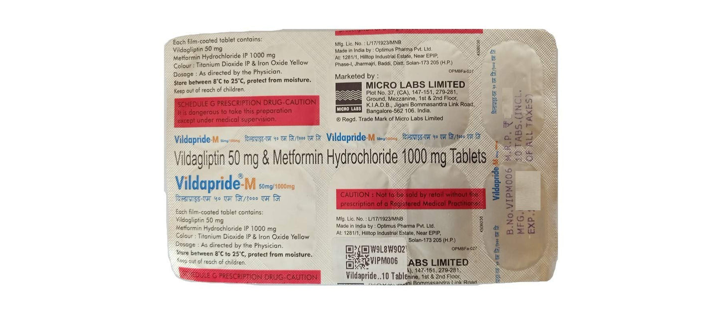 Vildapride-M 50mg/1000mg - Strip of 10 Tablets