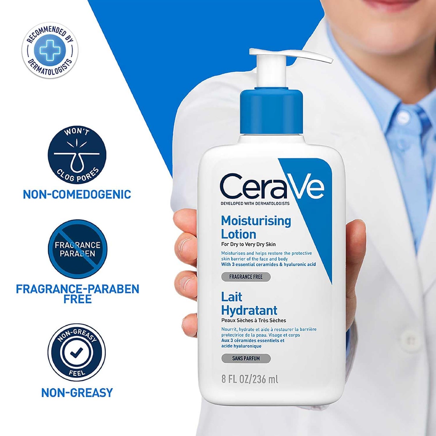 CeraVe Moisturizing Lotion For Dry Skin (236ml) - Formulated With 3 Essential Ceramides And Hyaluronic Acid | Non-Comedogenic, Oil Free And Fragrance-Free Body Lotion