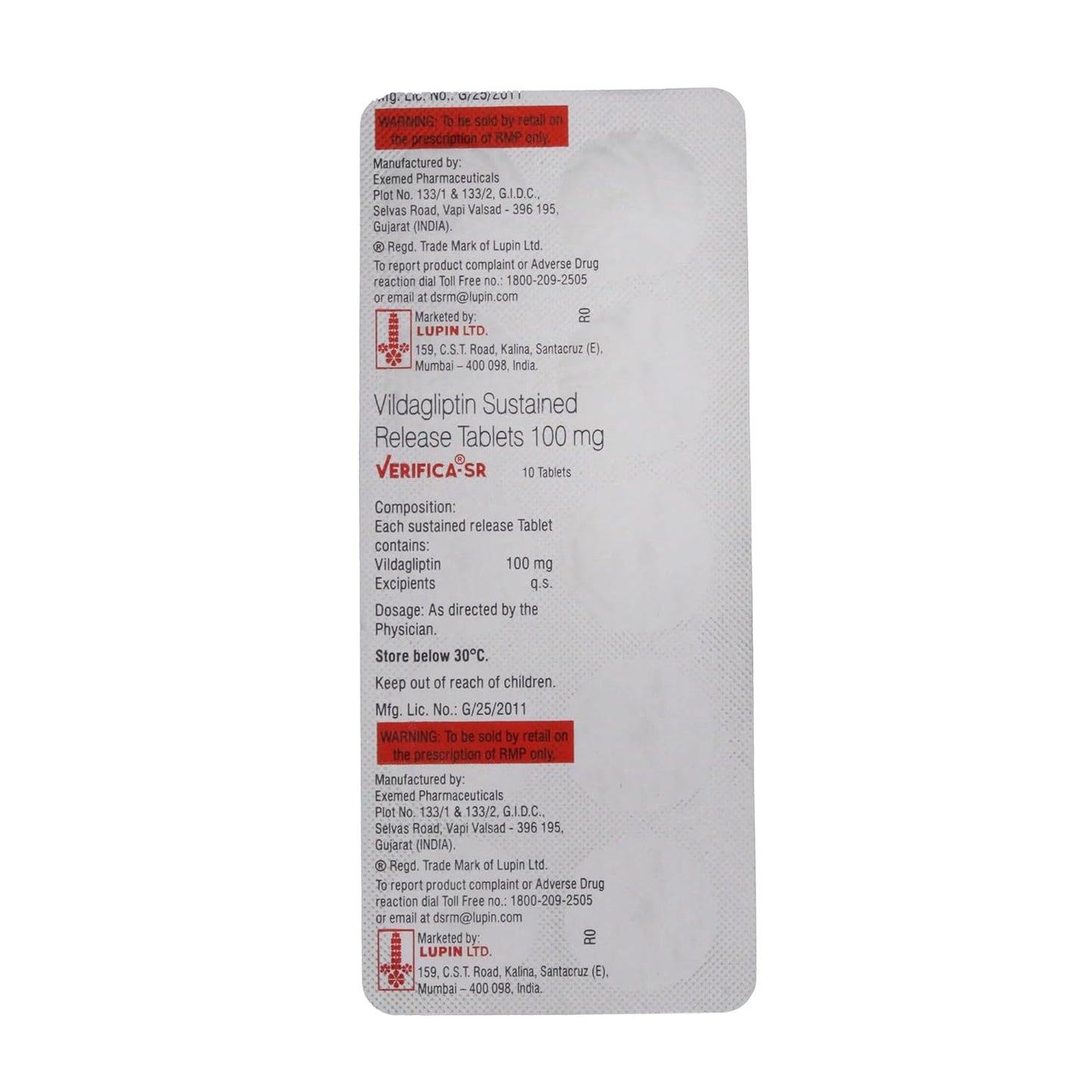 Verifica-SR 100 - Strip of 10 Tablets