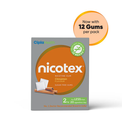 Cipla Nicotex Nicotine Sugar Free Ultra Mint Gums 2mg | Helps to Quit Smoking | WHO - Approved Therapy | 9 Gums each pack | Pack of 10