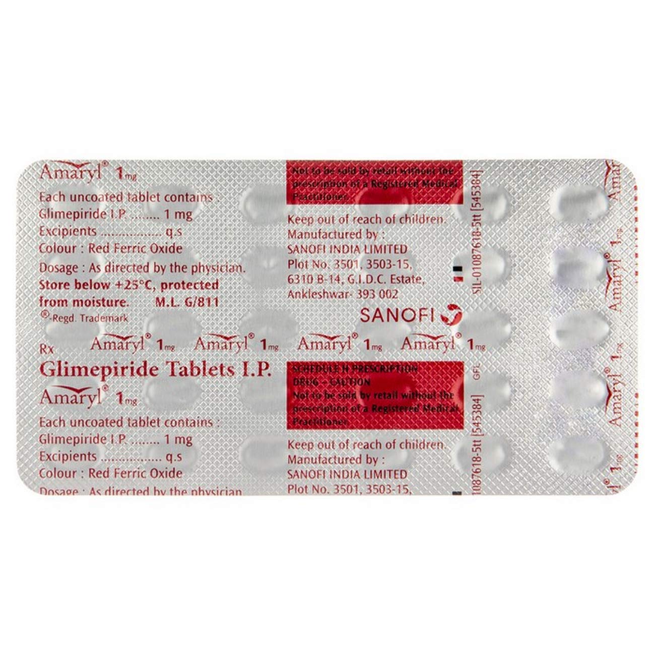 Amaryl 1 mg - Strip of 30 Tablets