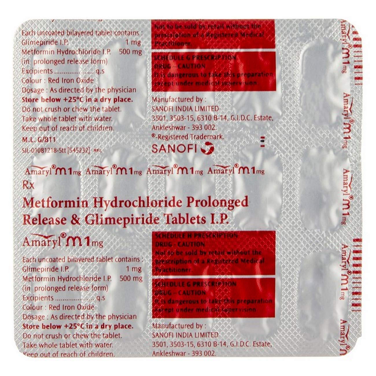 Amaryl M 1 mg - Strip of 15 Tablets