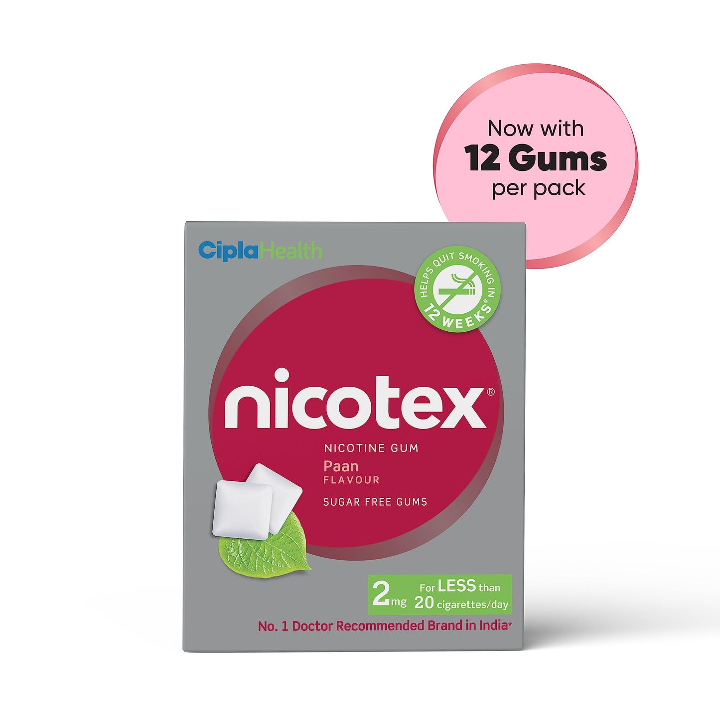 Cipla Nicotex Nicotine Sugar Free Ultra Mint Gums 2mg | Helps to Quit Smoking | WHO - Approved Therapy | 9 Gums each pack | Pack of 10