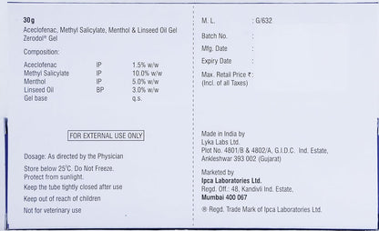 Zerodol - Tube of 30 gm Gel