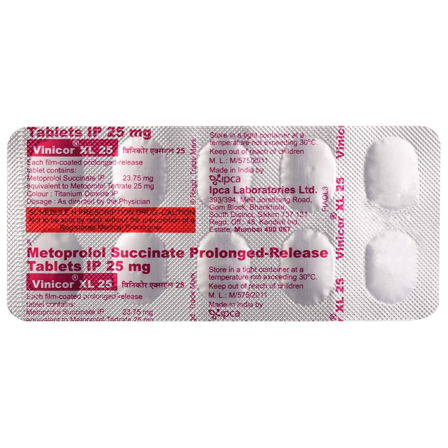 Vinicor XL 25 - Strip of 10 Tablets