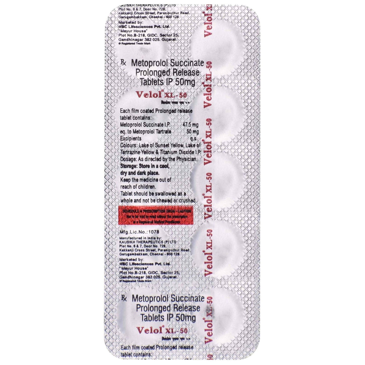 Velol XL 50 - Strip of 10 Tablets