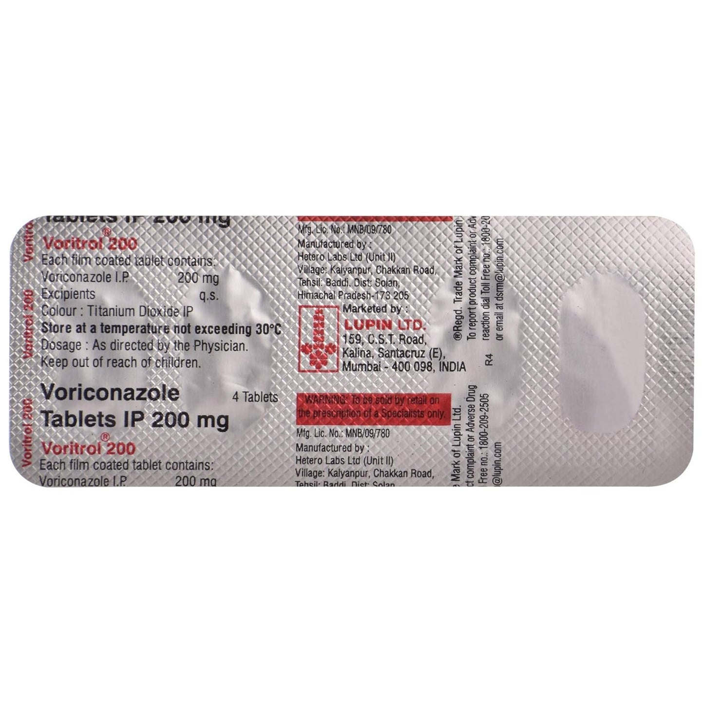 Voritrol 200 - Strip of 4 Tablets