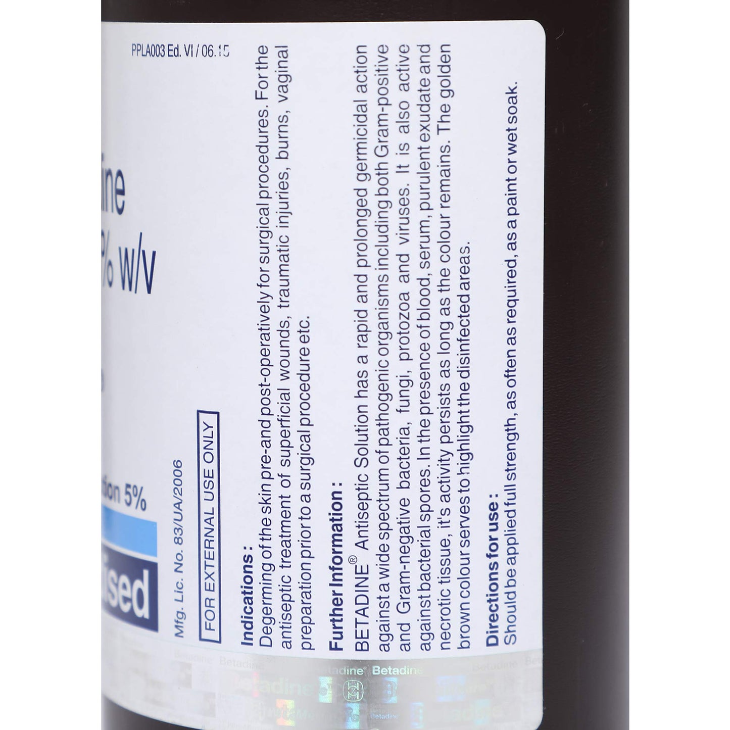 Betadine 5% w/v - Bottle of 500 ml Standardised Microbial Solution