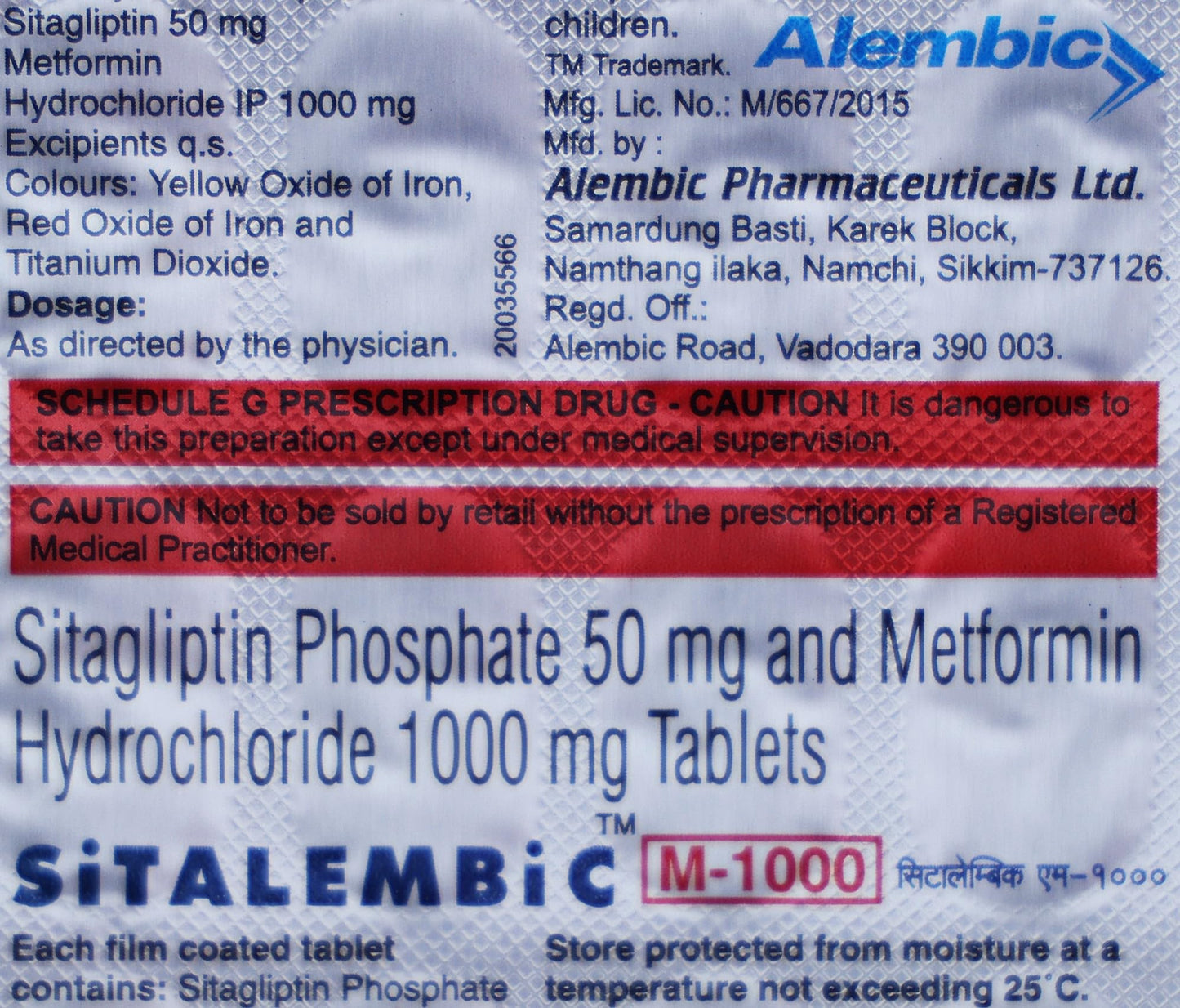 Sitalembic M 1000 mg - Strip of 15 Tablets