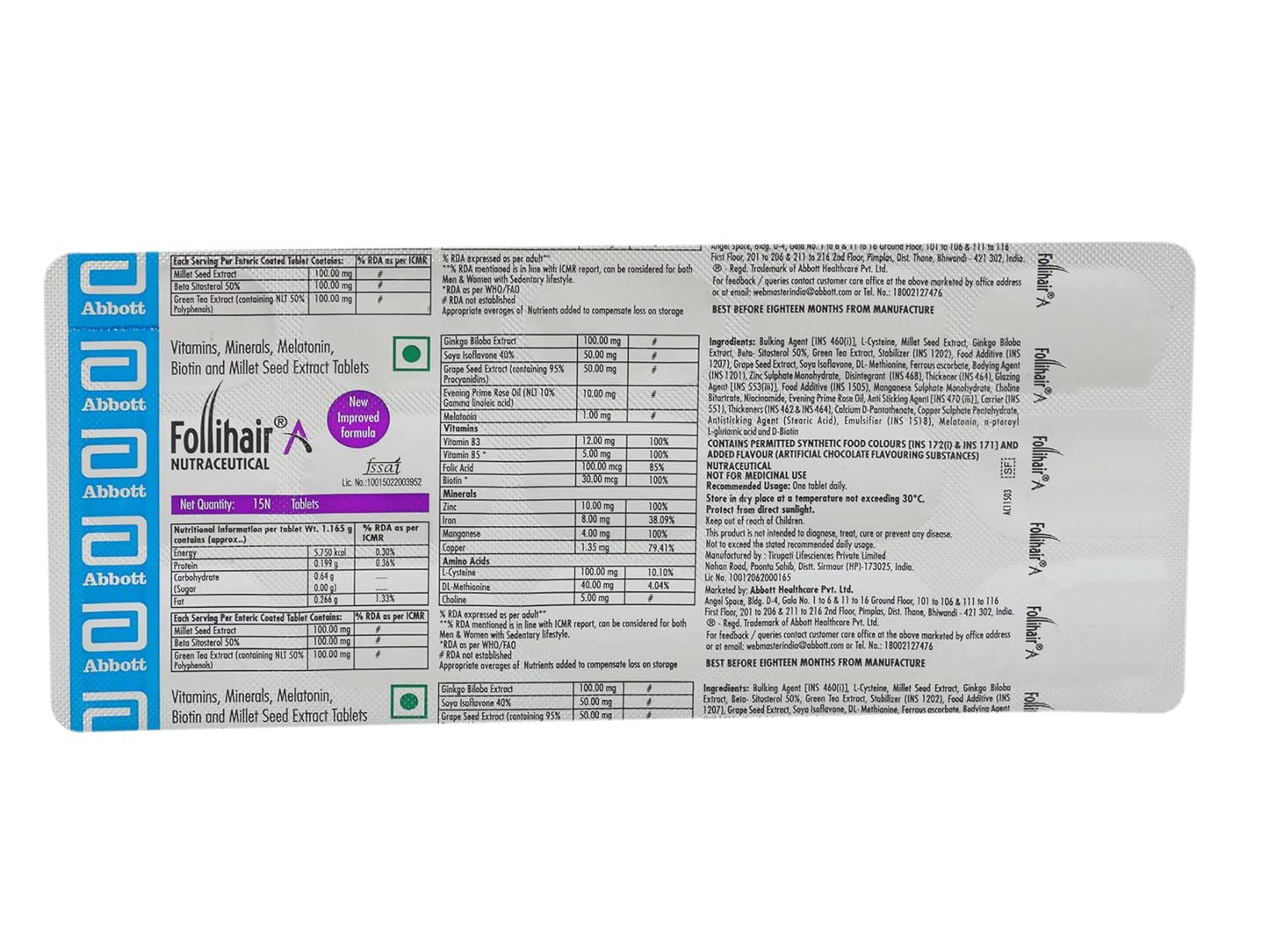 Follihair New A (Pack Of 2N X 15) By Abbott Helps Nourish & Strengthen Hair Follicles | Amino Acids, Vitamins, Minerals & Natural Extracts Tablets New Formulation, 0.05 Kilograms