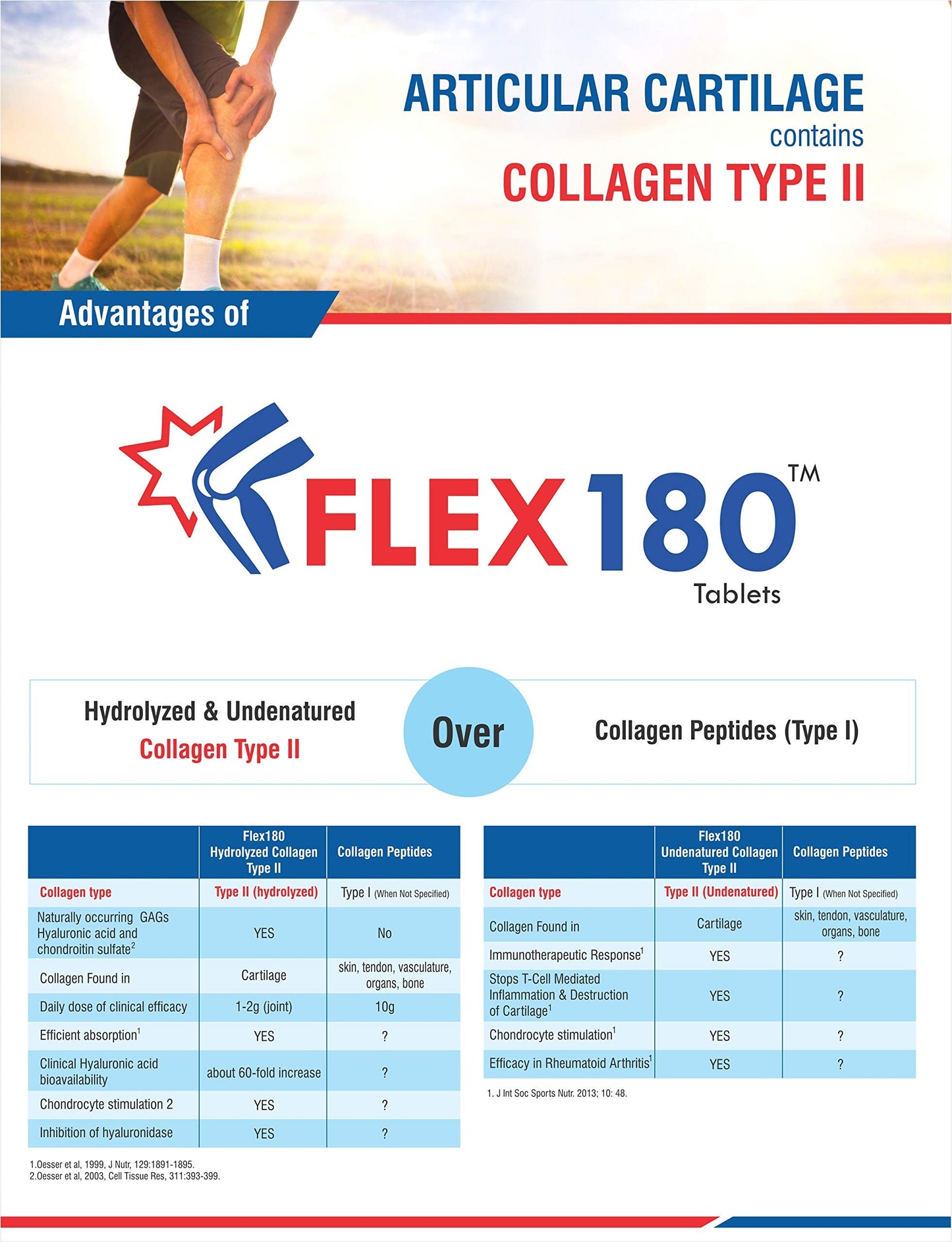 Trexgen FLEX180™ Advanced Total Joint Pain & Cartilage Repair-Matrix Collagen Type 2(350mg Hydrolyzed & Undenatured 40mg),Chondroitin 100mg,Hyaluronic acid 50mg,Rosehip 375mg (Pack of 1x30 Tablets)