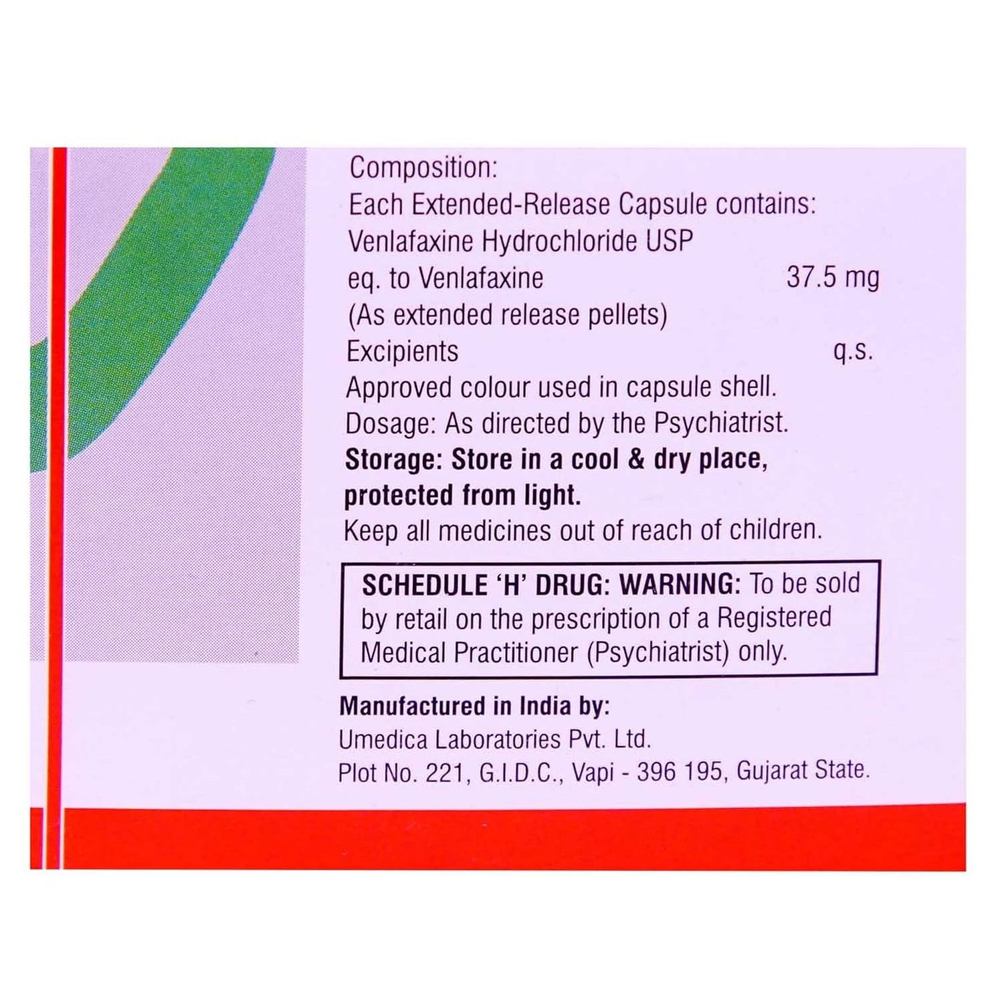 Venla XR 37.5 MG - Strip of 10 Capsules