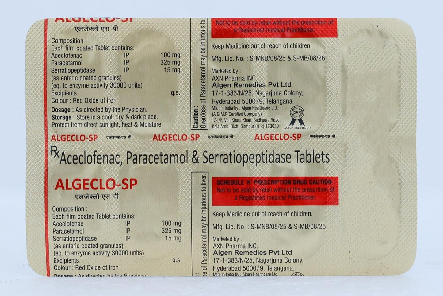 Algeclo SP 100/325/15Mg - Strip of 10 Tablets