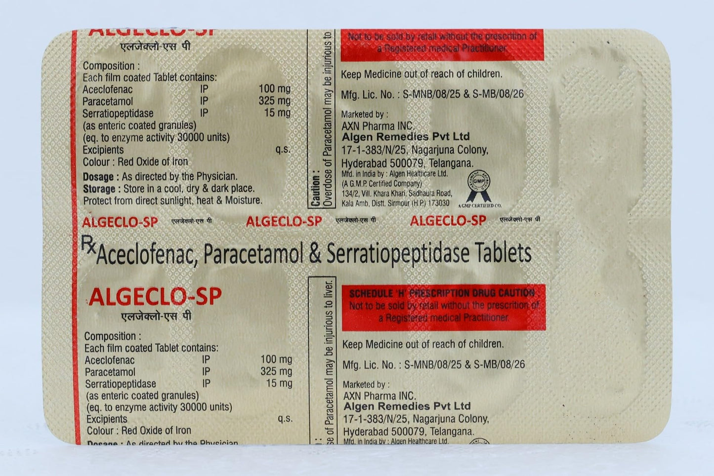 Algeclo SP 100/325/15Mg - Strip of 10 Tablets