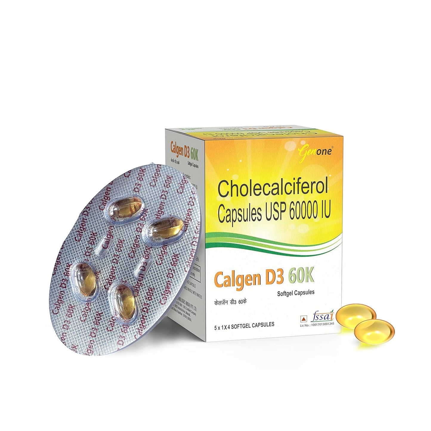 GenOne Calgen D3 Vitamin D3 Capsule for boosting immunity, Healthy bones and Strong muscles (20 Caps)