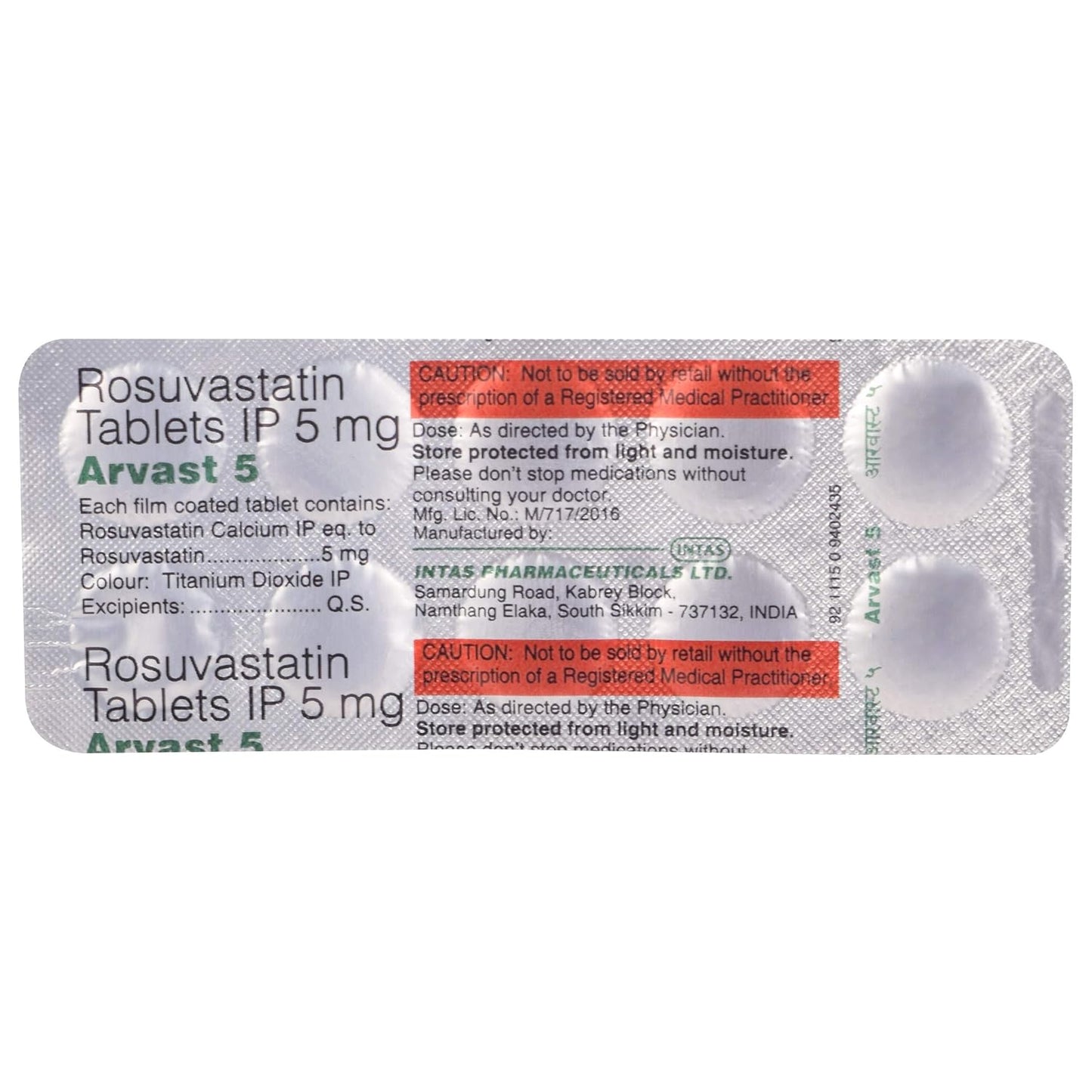 Arvast 5 - Strip of 10 Tablets