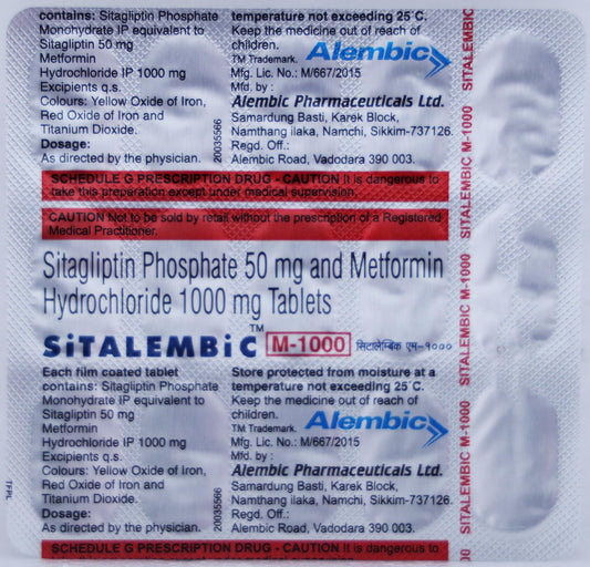 Sitalembic M 1000 mg - Strip of 15 Tablets