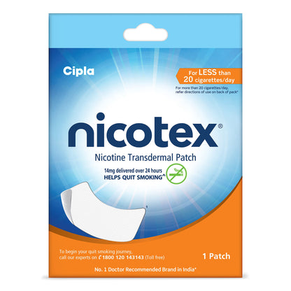 Cipla Nicotex Nicotine Transdermal Patch 14mg | Helps to Quit Smoking | WHO - Approved Therapy | 1 Patch (Pack of 3)