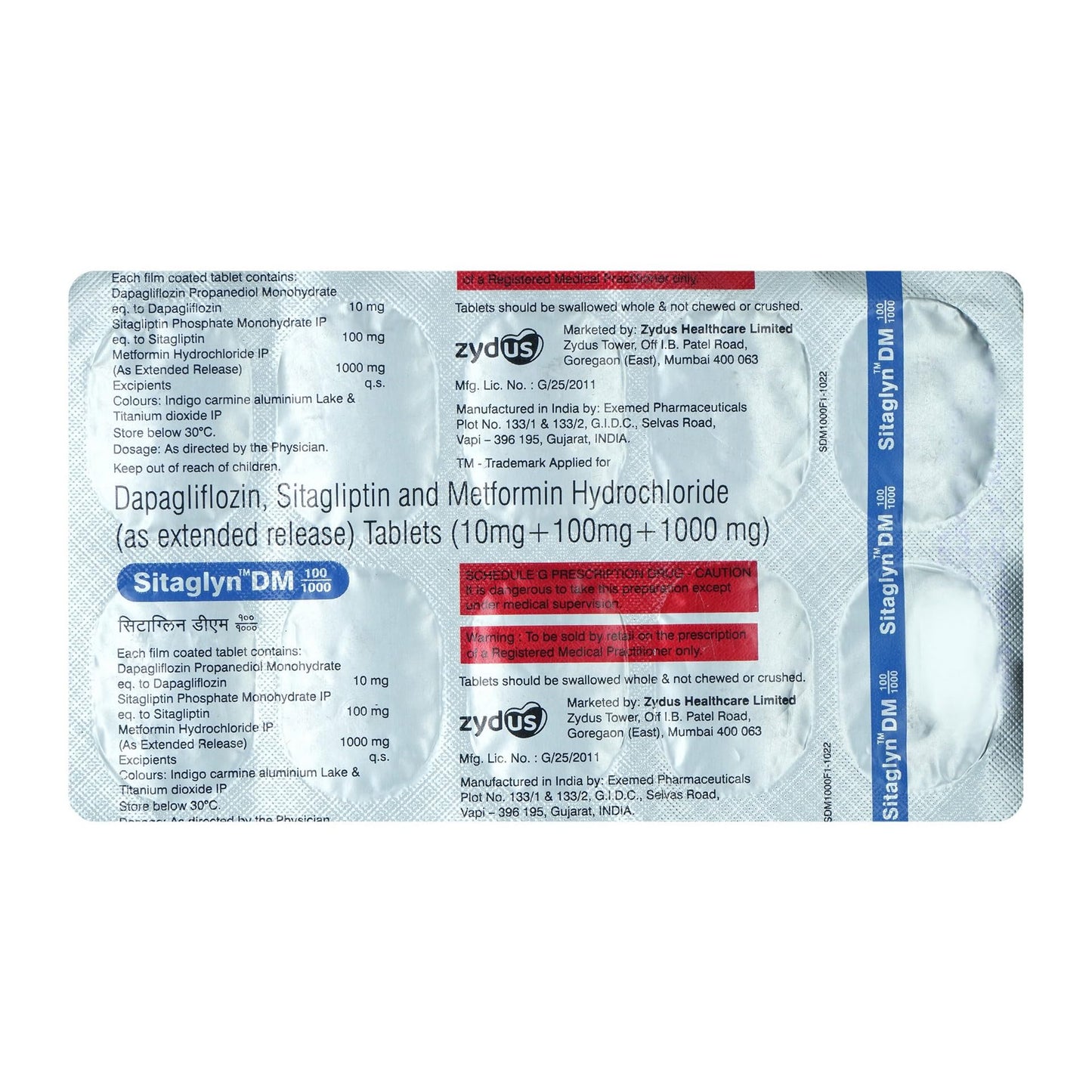 Sitaglyn DM 100/1000 - Strip of 10 Tablets