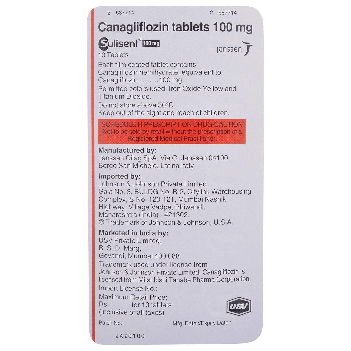 Sulisent 100mg - Strip of 10 Tablets