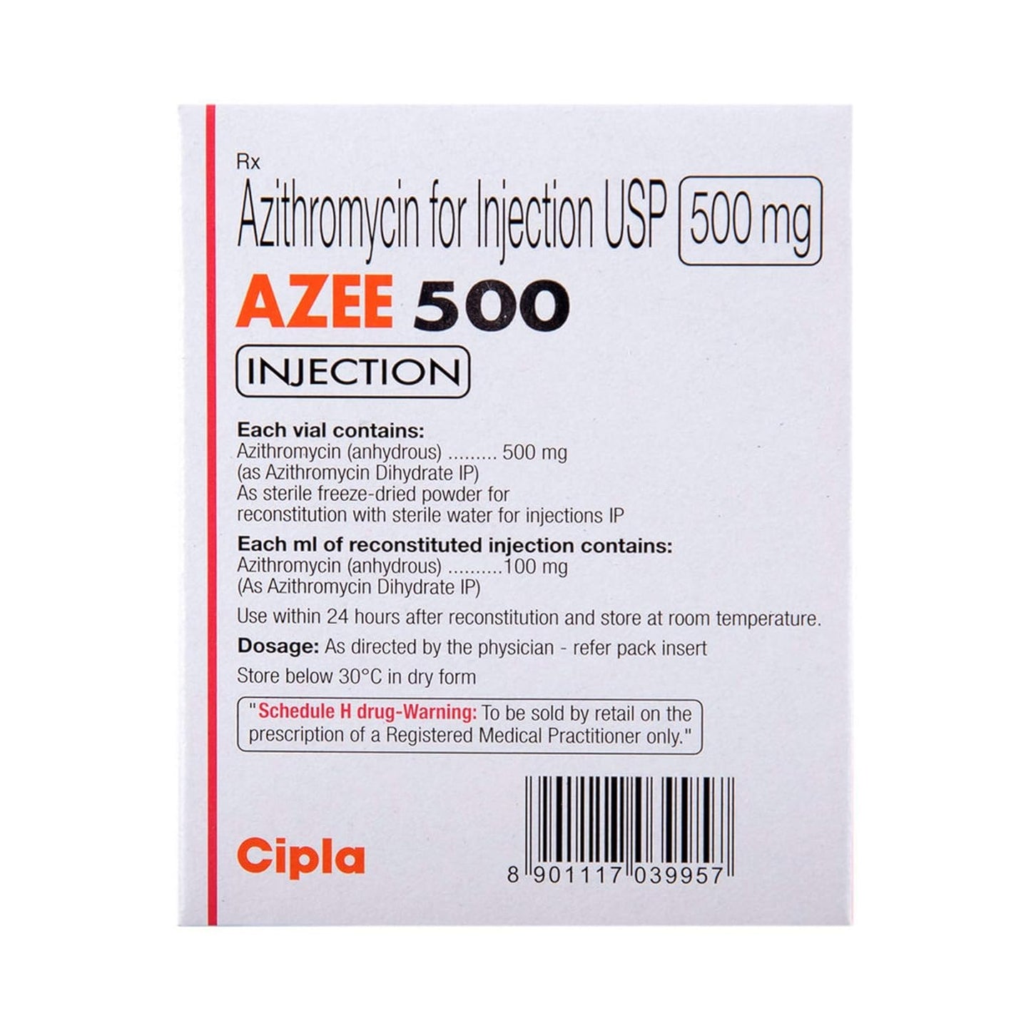 Azee 500 - Vial of 5 ml Injection