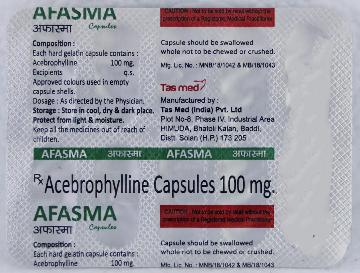 Afasma 100mg - Strip of 10 Capsules