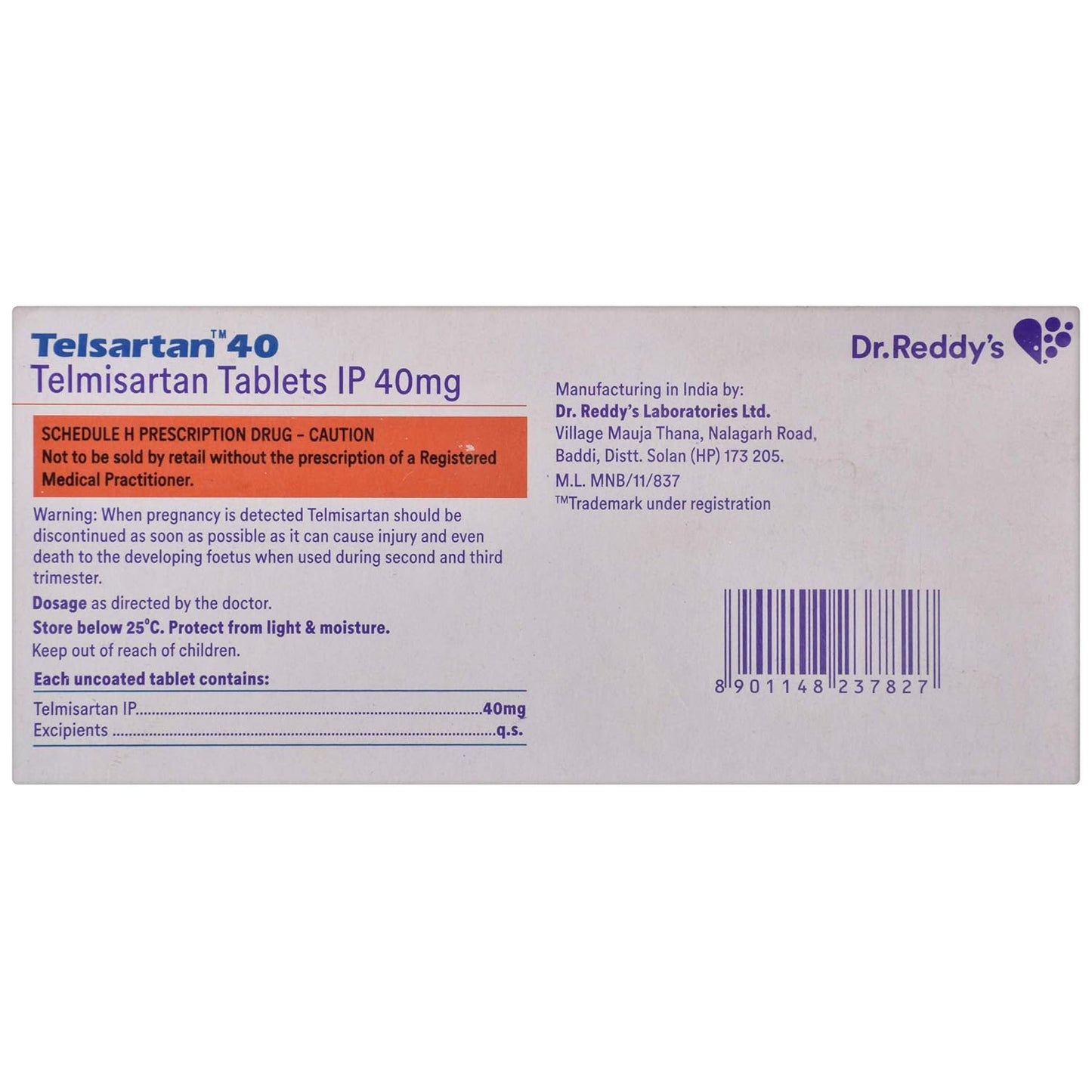 Telsartan 40 - Strip of 14 Tablets