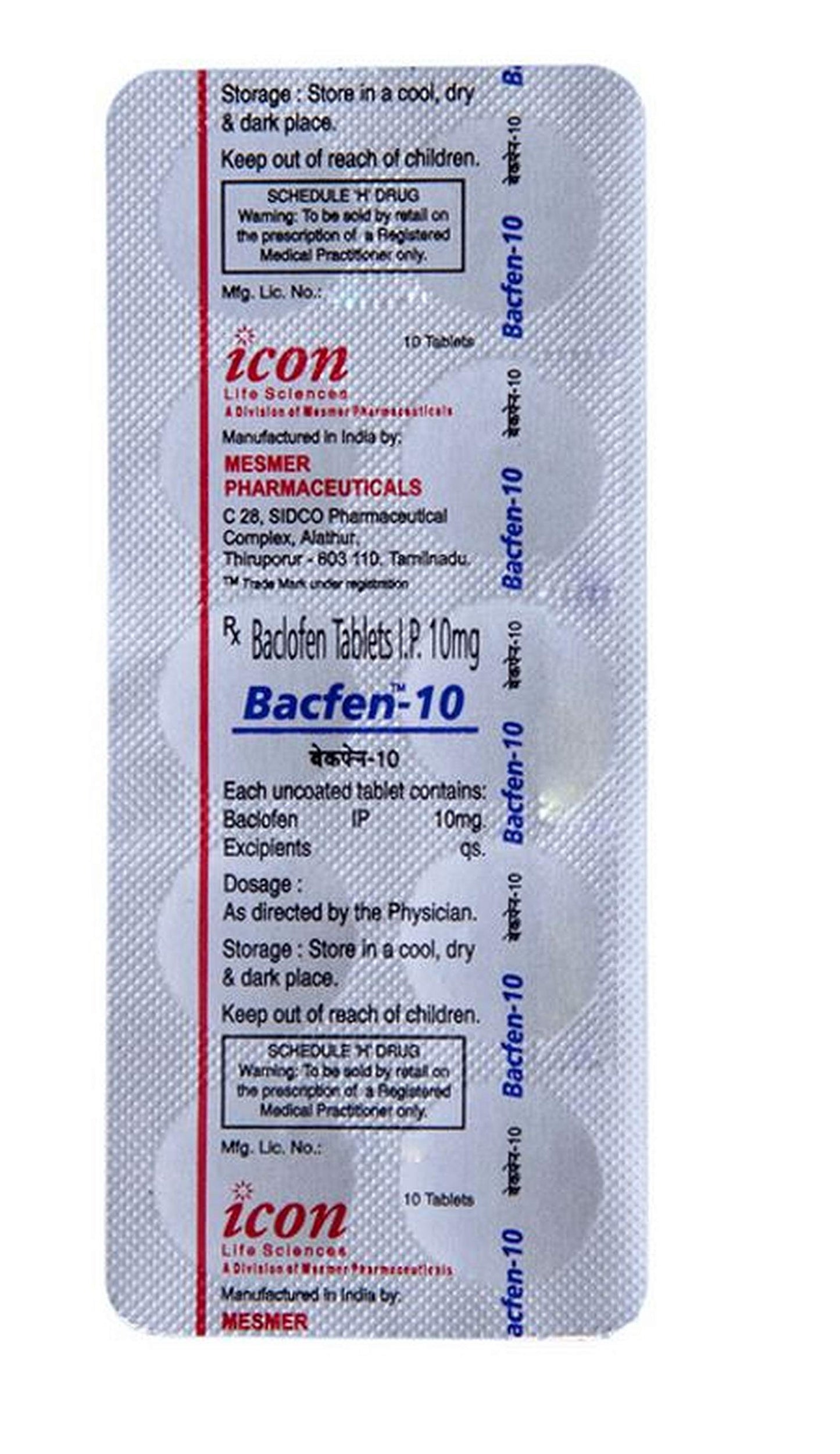 Bacfen 10mg - Strip of 10 Tablets