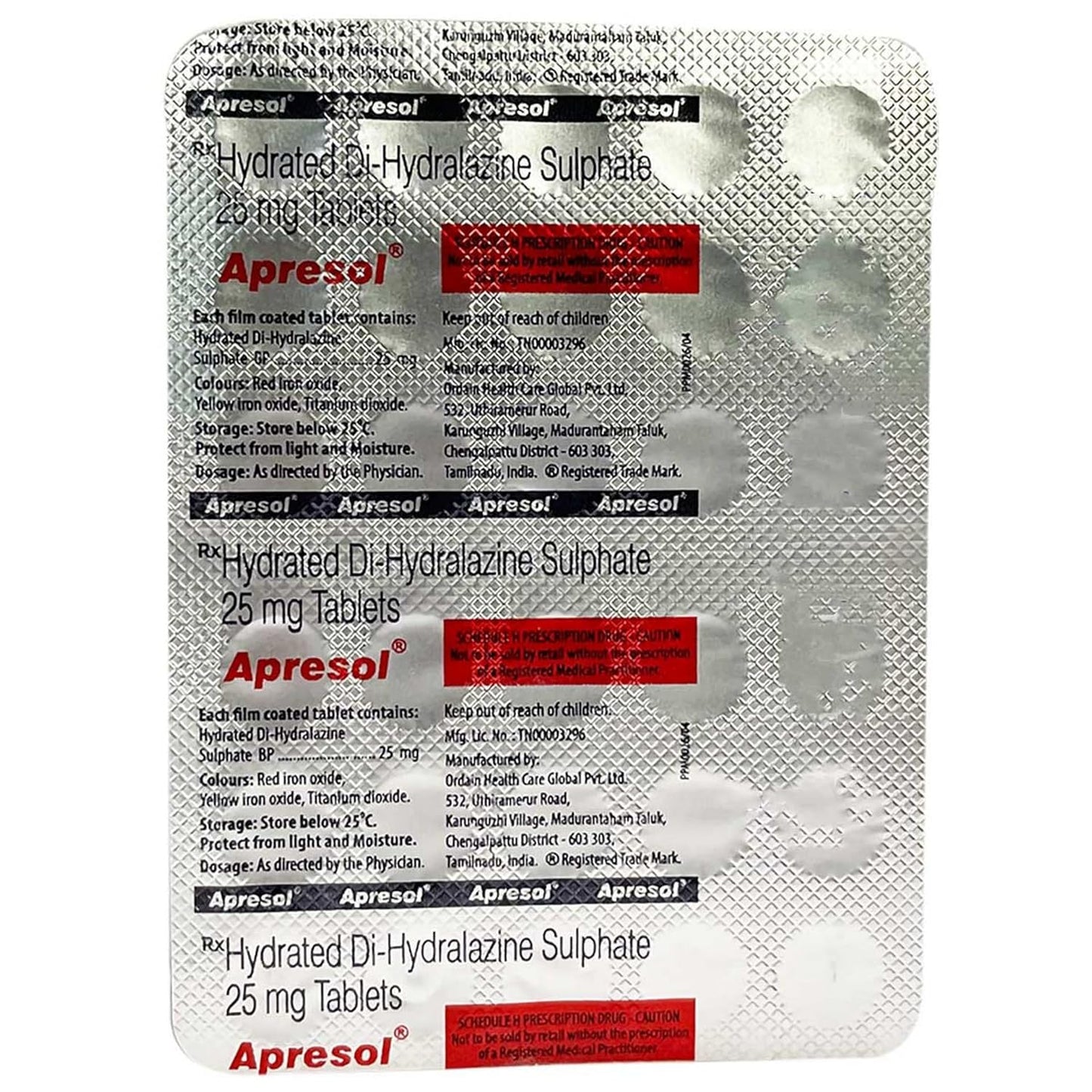 Apresol 25mg - Strip of 30 Tablets