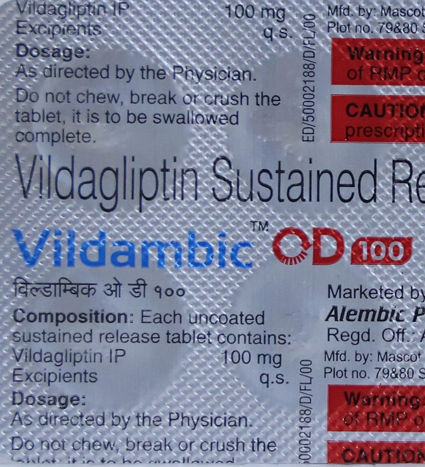 Vildambic OD 100 - Strip of 10 Tablets