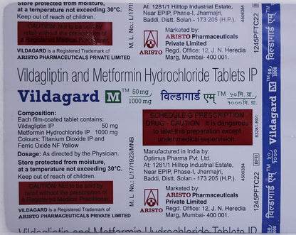 Vildagard M 50/1000MG - Strip of 15 Tablets