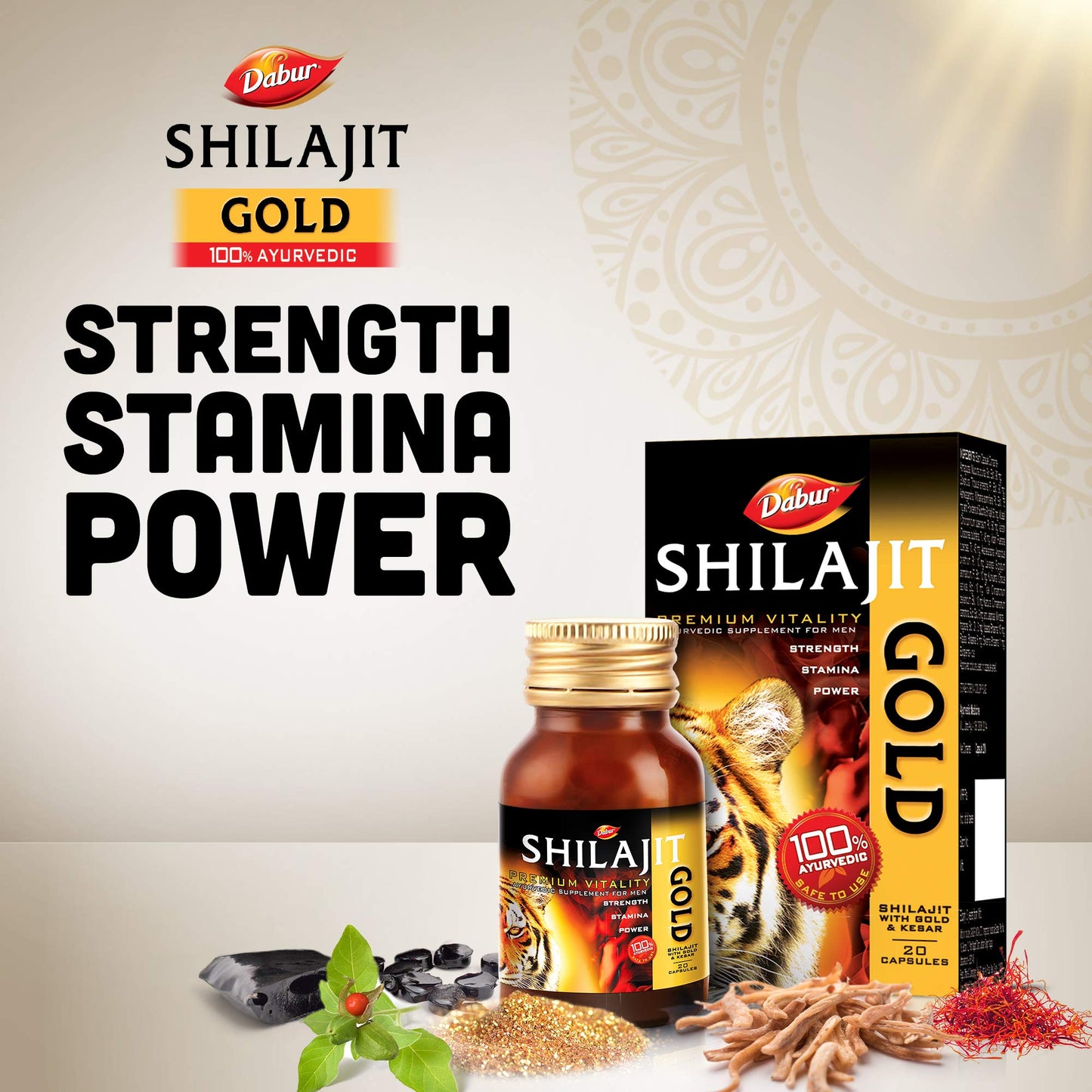 Dabur Shilajit Gold - 20 Capsules | 100% Ayurvedic Capsules for Strength , Stamina and Power | Premium Ayurvedic Supplement | For Men