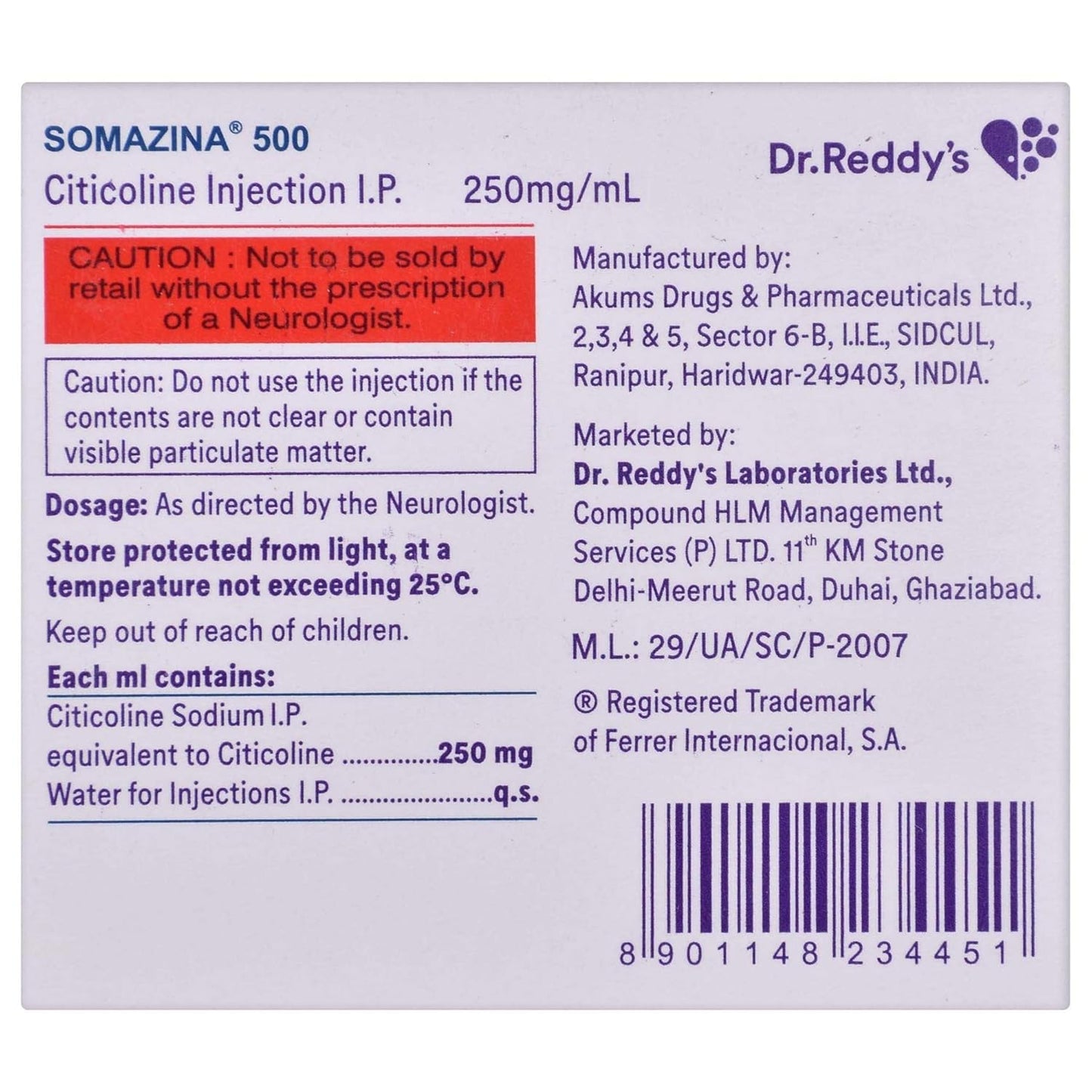 Somazina 500 - Vial of 2 ml Injection