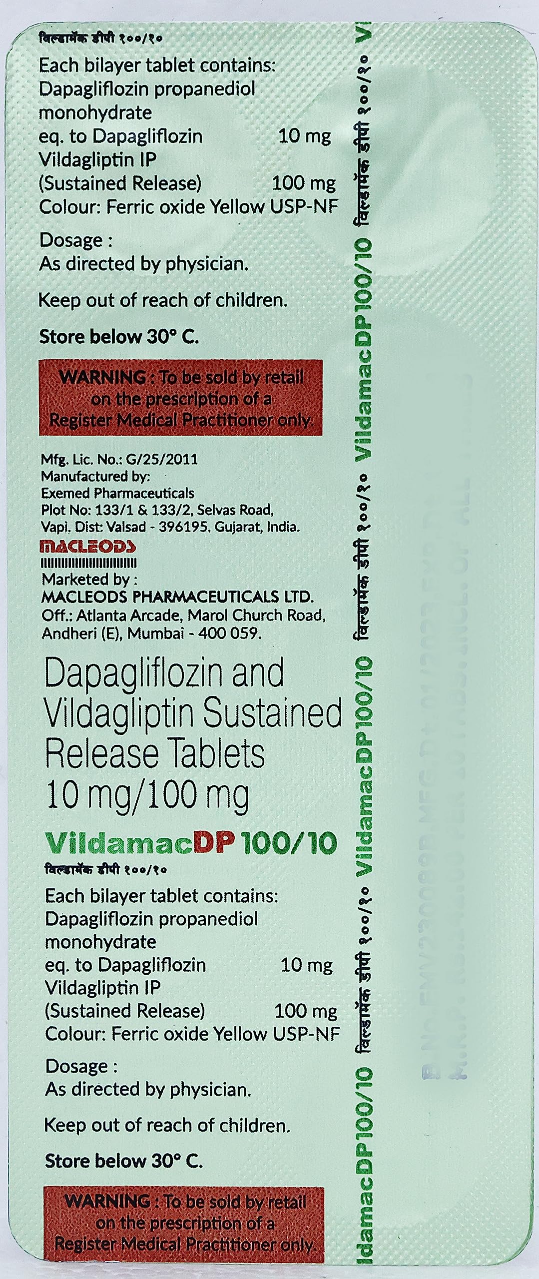 Vildamac DP 100/10mg Tablet 10's